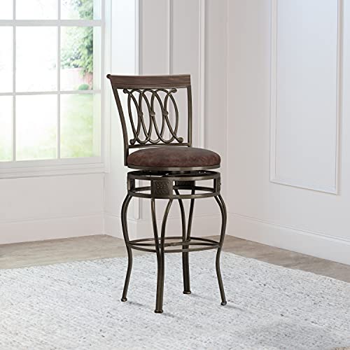 Hillsdale Montello 32-Inch Swivel Bar Stool, Old Steel Finish with Faux Brown Leather