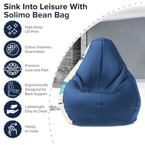 Image of Amazon Brand - Solimo 4XL Premium Faux Leather Bean Bag Combo with Footrest & Cushion, Filled with Beans | Capacity: Upto 6 Ft 5 in Height, 125 KG Weight | Common Sense Print