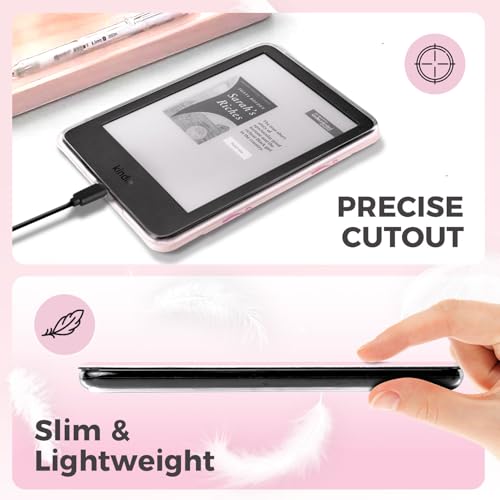 Image of Pink Bows Clear Case Fits 6 Inch Kindle 11th Generation(2022 /2024),6 inch Ultra Slim Book Cover with Hand Strap,Pink Protective Case Basic Kindle Accessories Auto Wake /Grip /Holder