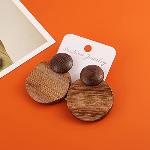 Stwtr Women's Natural Wood Earrings Variety Of Fashion Earrings Love Minimalist Retro Earring Set Natural Wood Hollow Round Earrings Arc #TOP2