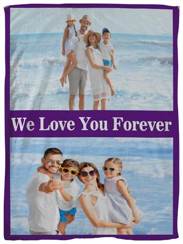 Personalized Blankets with Photos & Text, Customized Blankets with Pictures, Custom Throw Blankets for Adult Kid Birthday Christmas Halloween Fathers Mothers Valentines Day Gift, 50" W x 70" L