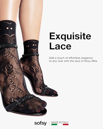 Image of sofsy Italian-Made Soft Fishnet Stockings for Women | 10-Year Hosiery Craftsmanship, Soft Dual Silicone Lace Top, Thigh Highs, Small Grid, Dig-Free, Stretchy