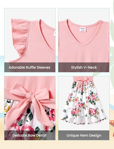 Image of PATPAT Family Matching Outfits Mommy and Me Outfits Floral Dress & Tee Sets | Couples Matching Outfits, Women Girl Flutter Sleeve Dress, Men Boy Cotton Blend T-shirts, Beach Vacation, Family Photoshoot