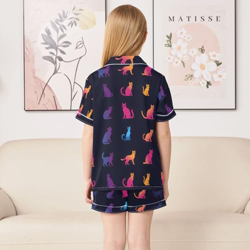ALAZA Kitten Cat Footprints Dark Pajamas Satin Pajama Set Short Sleeve Button Down Sleepwear4