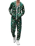 Ekouaer Christmas Onesie Men Hooded Zipper Onesies Soft One Piece Pajamas with Pocket Santa Medium