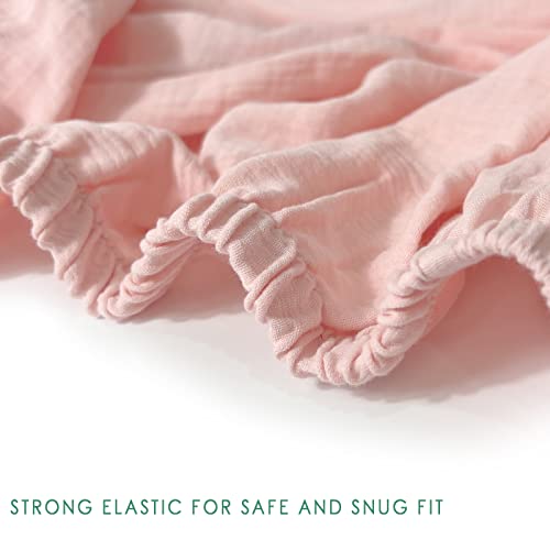 Image of Ultra Soft Muslin Crib Sheets for Baby, Premium Breathable Organic Cotton Crib Fitted Sheet for 52''x28''Standard Crib and Toddler Mattress,2 Pack Pink&Coral
