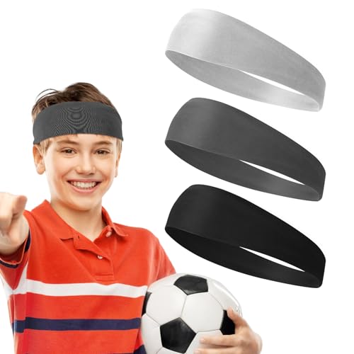 Image of 3Pcs Boys Headbands for Sports Sweatbands for Kids Absorbing Elastic Soccer Headbands Non-Slip Headband Athletic Football Moisture Wicking Cloth Hairband Tennis Basketball Running Gym Working Out