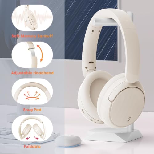 Image of Bluetooth Headphones with Active Noise Cancelling (ANC), Wireless Over Ear Bluetooth Headsets with 35H Playtime, HiFi Stereo Foldable Headphones with Foam Ear Cups for Sports, Travel, White