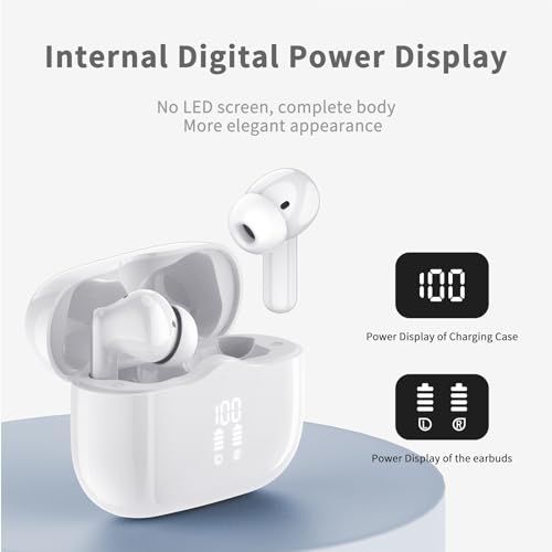 xinwld Bluetooth Kopfhörer, Kopfhörer Kabellos Bluetooth 5.3 In Ear Kopfhörer mit 4 ENC Noise Cancelling Mic, Kabellose Kopfhörer Tiefer Bass Wireless Earbuds 40Std, IP7 Wasserdicht Ohrhörer, Weiß – Bild 5