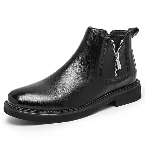 Men's Genuine Leather Chelsea Boots Slip-On Ankle Boots with Side Zipper - Business Casual Dress Shoes for Work, Office & Formal