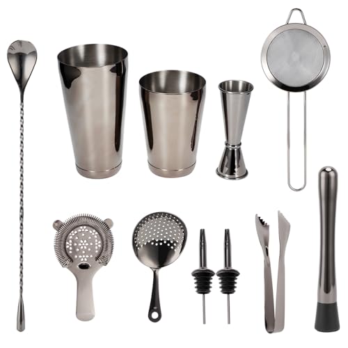 Juego de coctelera de acero inoxidable premium con 11 piezas de artículos de bar en plata negro 8