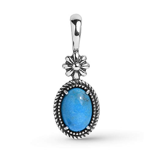 American West Sterling Silver Blue Turquoise Gemstone Native Flower Pendant Enhancer