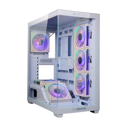 Image of Zebronics Premium Gaming Case, Mid-Tower, EATX, ATX, Upto 360mm AIO Support, 6 ARGB Fans with 2 Reverse Blade Fans, Type-C, USB 3.0, Vertical GPU, Magnetic Dust Filter (Xenocore, White)