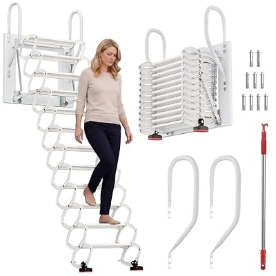 Wall Mounted Attic Ladder, 12 Step Folding Attic Stairs