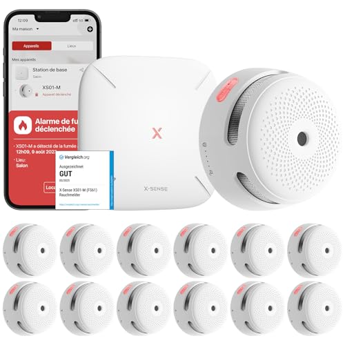 X-Sense Détecteur de Fumée Connecté, Kit de Sécurité pour la Maison avec SBS50 Station de Base, Conforme à la Norme EN14604, Compatible avec l'A