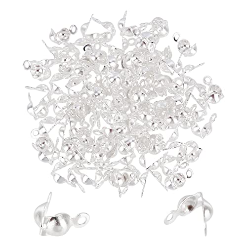 UNICRAFTALE about 100pcs Silver Bead Tip Knot Covers Stainless Steel Calotte Ends Dia Open Clamshell Knot Covers Fold-Over Bead Tips 1.5mm Small Hole End Caps for DIY Bracelet Jewelry Making