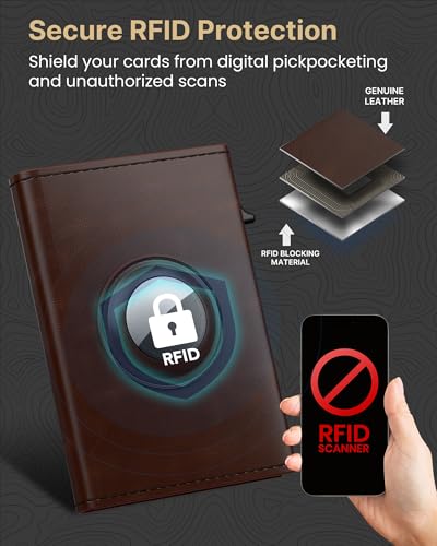 Image of typecase Mens Wallet Card Holder for AirTag: Leather Smart Wallet for Men Compatible with Apple Air Tag, RFID Blocking, Slim, Minimalist - 9-14 Card Capacity | ID Window | Cash Slot (Brown)
