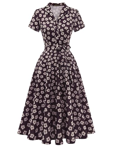 Wedtrend Women's 1950s Dresses A Line Swing Vintage Dress with Sleeve Knee Length Retro Theme Party Dresses for Cocktail WTP30001BurgundySmallFlowerL