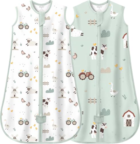 MIKAFEN 2er Pack Baby Schlafsack Sommer 0.5 Tog,100% Baumwolle Kinder Sommerschlafsack für Jungen und Mädchen, Grün,14-24 Monate