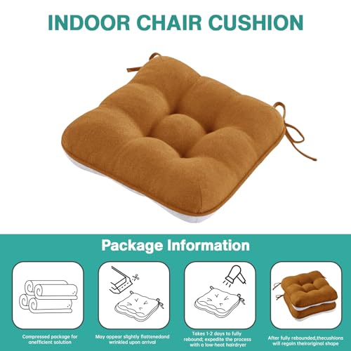 BETU Chair Cushions for Dining Chairs Set of 6,3.5" Thick Kitchen Table Chair Pads with Ties,Non Slip Backing and Covers, Seat Cushion for Dining Room,Bar,Patio Chairs,15.5"X15.5"X3.5",Caramel by BETU - Image 9