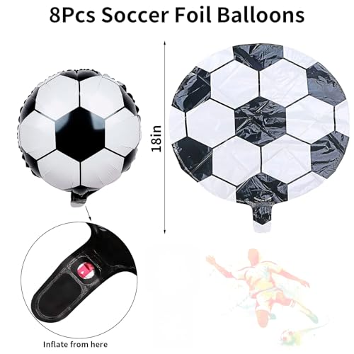Image of 8Pcs Soccer Party Balloons, 18Inch Soccer Foil Balloons Football Shape Mylar Foil Balloons Decor for Men Kids Boys Soccer Ball Fans Sport Game Theme Birthday Party Decorations Supplies