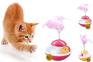 Sage Square Rolling Interactive Tumbler Pet Friendly Cat Toy, Feather Teaser, Training Toy for Cat, Kitten, Puppy (Yellow)