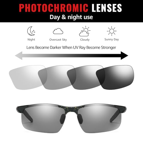 Image of TJUTR Mens Photochromic Sunglasses Day & Night Driving Z87 Sun Glasses Polarized UV400 Protection Safety Glasses
