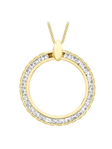Image of Carissima Gold 9ct Yellow Gold Cubic Zirconia Circle Pendant on Curb Chain Necklace of 46cm/18"