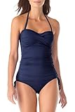 Anne Cole Women's Twist Front Shirred One Piece Swimsuit, Navy, 12