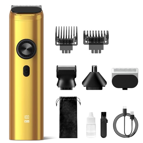 Sejoy Men’s Hair Trimmer & Razor Beard Trimmer, 8 Set for Beard, Face, Head Hair, Gold