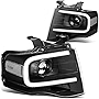 [Halogen Model] 3D LED DRL Projector Headlights Assembly Compatible with Ford Expedition 07-14, Driver and Passenger Side, Black Housing Clear Corner