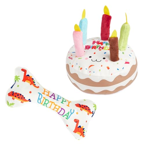 Ziyonix 2 Pezzi Giocattoli per Cani, Osso di Compleanno Regalo + Torta Giocattolo da Masticare Set per Cani Piccoli e Medi, Gioco Cartilagine Durevole, Ideale per Festeggiare e Allenare i Denti