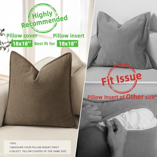 ZWJD Brown Pillow Covers 18x18 Set of 2 Chenille Throw Pillow Covers with Elegant Design Soft and Luxurious Decorative Throw Pillows for Couch, Bed, and Home Decor