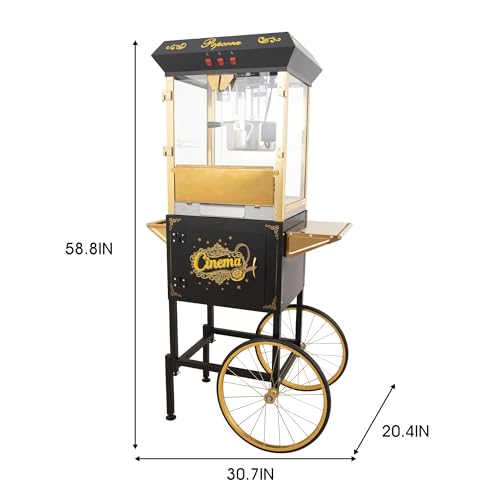 Image of Large Popcorn Machine with Cart: 16 Oz Vintage Commercial Popcorn Maker Movie Theater Style Makes Up to 64 Cups for Home Party Office, Black