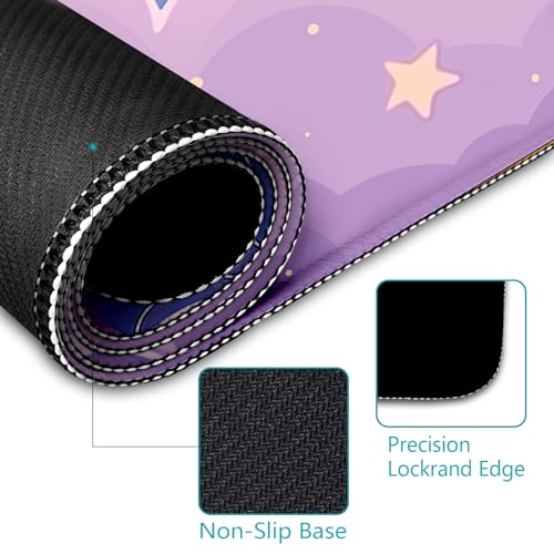 Purple Cloud Mouse Pad Large Desk Mat, Kawaii Purple Computer Mousepad with Stitched Edges Non-Slip, Keyboard Mouse Pad for Desktop Cute Office Supplies Desk Decor Accessories 31.5x11.8 in