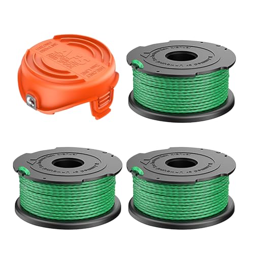 CHIHOLEN 3pcs Strimmer Spool Compatible with A6482 A6486, 2.0mm 20ft Replacement Strimmer Wire for Black+Decker GL8033, GL9035, GL7033 Lawnmower, with cover 90583594 (3 Spool + 1 Cover)