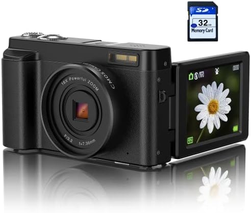 AiTechny Auto Focus Digital Camera with 32GB SD Card 48MP Lightweight 2.7K Video Camera Camcorder 180° Flip Selfie Screen for Beginners, Students and Teens