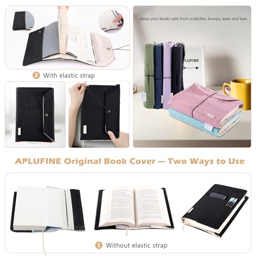 Canvas Book Cover - Washable & Adjustable Covers for Paperback & Hardcover, Pockets for Pen, Book Lovers Gift
