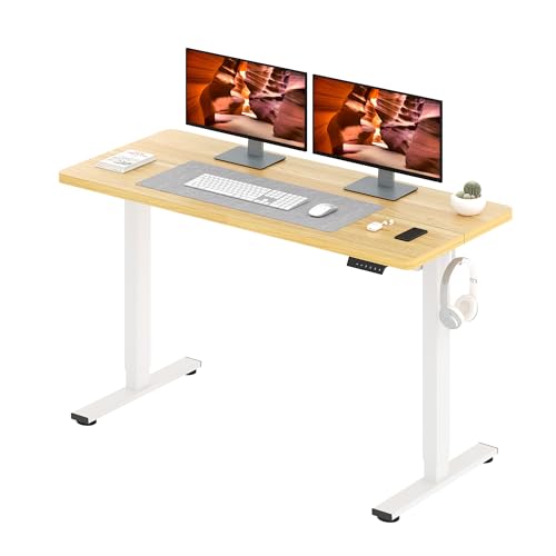 Image of Adjustable Stand Up Desk with Memory Preset, 55 x 24 Inch Standing Desks Electric Desk for Home Office with Splice Board (Maple)