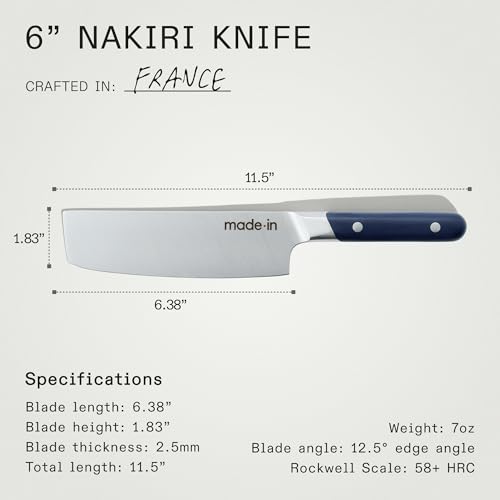 Image of Made In Cookware - 6 inch Nakiri Knife - Crafted in France - Full Tang With Harbour Blue Handle