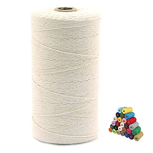 Macrame Cotton Cord, 4 Ply Twisted Macrame Yarn, Natural Cotton Cord Perfect Macrame Supplies for Macrame Plant Hangers DIY Crafts (Natural White, 2mm*219Yards)