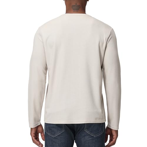 Men's Henley Shirts Long Sleeve Waffle Casual Pullover T-Shirts Basic Textured Button Lightweight Shirts Top Black S4