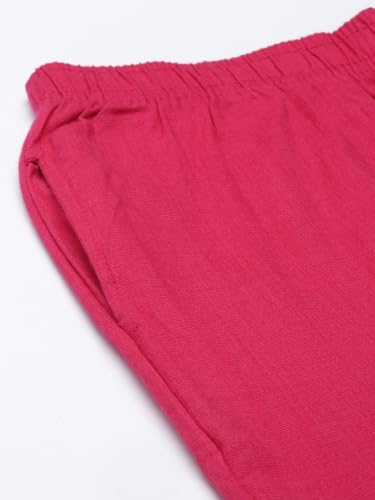 Image of MINELLI Women Solid Cigar Pants, Cotton Lycra Slub Fabric, Elasticated Waistband, Pull On Style, Regular Fit Bottom Wear for Western and Ethnic Wear