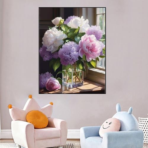 Image of Purple Flower Stamped Cross Stitch Kits,11CT Cross Stitch Kits for Beginners,DIY Needlepoint Kits for Adults,Embroidery Patterns Dimensions Counted Cross Stitch Kits Art Crafts Kits for Home Decor