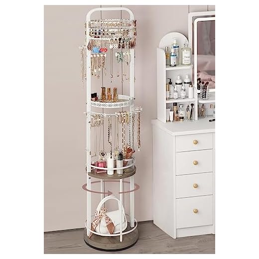 27+ Creative Vanity Organization Ideas You’ll Love 3 Jewelry Holder Organizer, Floor Jewelry Organizer with Earring Organizer Necklace Holder, Rotating Jewelry Stand Necklace Display Earring Storage, Large Hanging Jewelry Tree for Jewlery Bracelet Ring