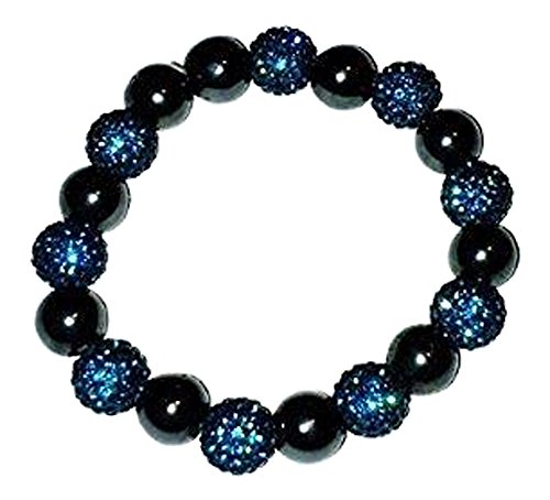[SHAM19C] Bracelet type Shamballa Hématite strass bleu turquoise élastique Cover