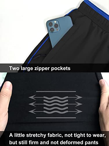 Tibaiker Men's Summer Lightweight Breathable Pants Casual Quick Dry Trousers Jogger Sweatpants Hiking Running Sport Pant With Zipper Pockets Black Blue L #TOP1