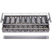 Commercial 8 Burner Gas Countertop Griddle with Smokeless Yakitori Grill, Adjustable Height LPG Propane Indoor Griddle, Removable Grill Net
