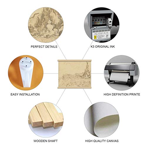 Vansp 12-32Inch Wheatfield And Cypresses Wall Art Van Gogh Sketch Or Oil Painting Poster Frame Hanger-Giclee Canvas Prints With Wooden Scroll Home Deco 30Cm/11.8In #TOP4