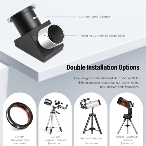 Astromania 1.25\" 90-Degree Diagonal Mirror - More Comfortable Viewing Orientation as You Observe from Above, Filter Thread for Any 1.25\" Filter and Accepts Standard 1.25\" eyepieces
